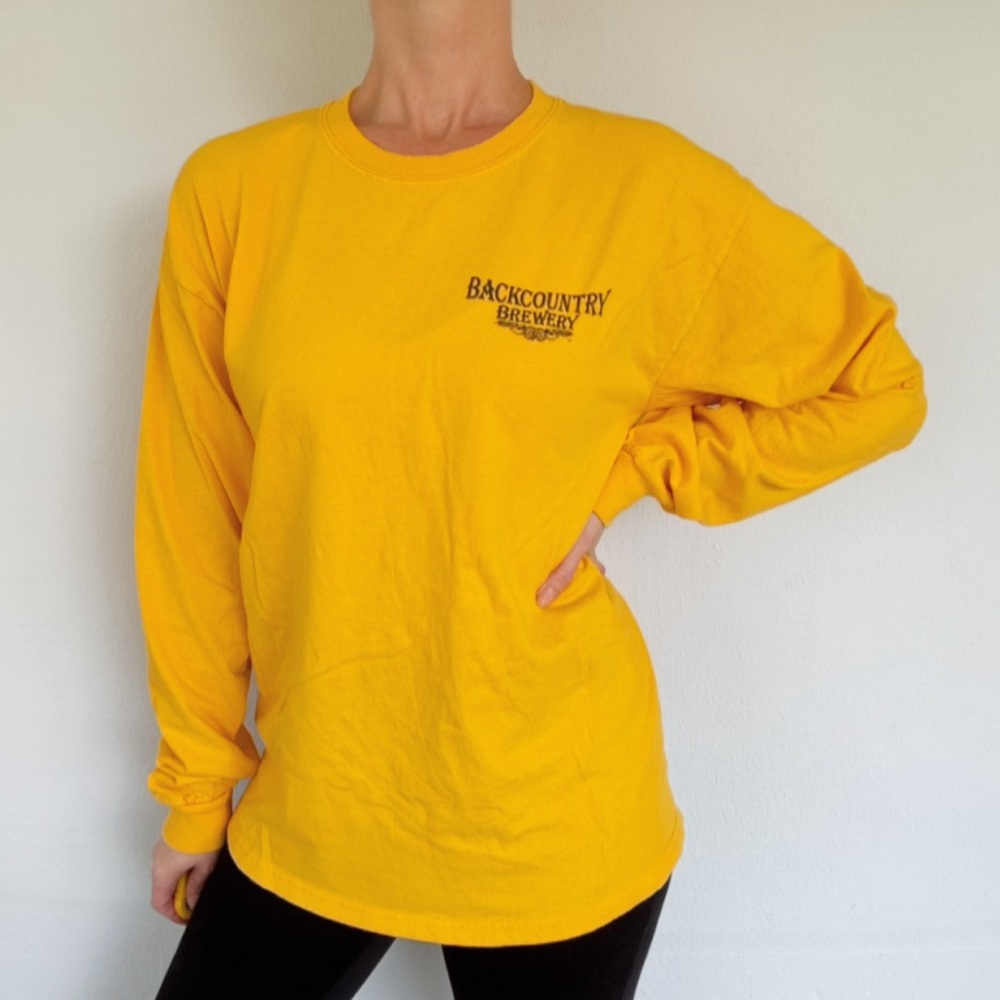 Backcountry Brewery Summit County Wheelr Wheat Ale gold long sleeve tee large